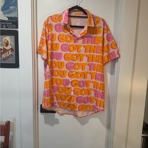Soi Studio Pink and Orange “You Got This” Patterned Button-Down Shirt
